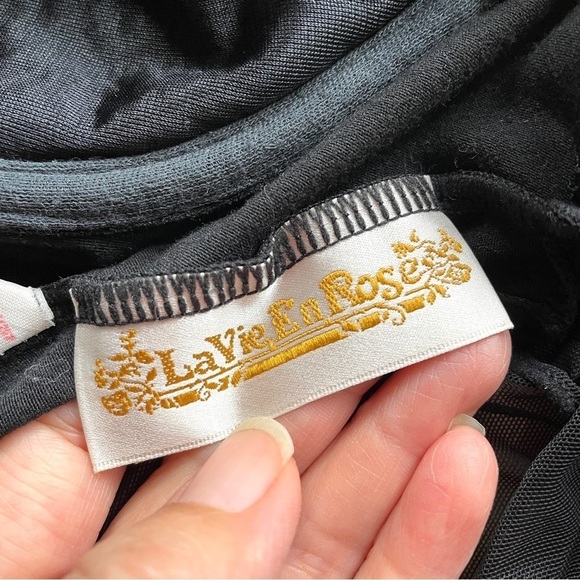 Vintage La Vie En Rose Black Sheer Long Sleeve Underwire Bodysuit - 32/XS - Picture 8 of 14